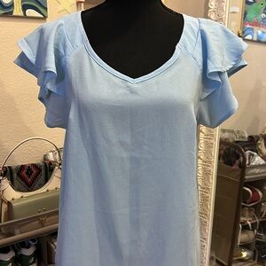 Shein Light Blue Blouse with Flowy Shoulders